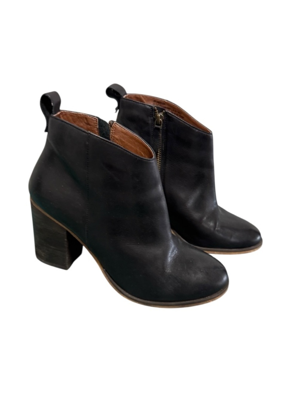 BP Nordstrom Black Leather Ankle Boots Block Heel Size 8.5